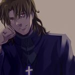  bad_id bad_pixiv_id brown_eyes brown_hair cross cross_necklace fate/stay_night fate_(series) jewelry kotomine_kirei male_focus necklace smile solo suica_(artist) 