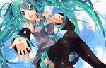  akitsuki_(akiduko) clouds flowers hatsune_miku petals rain sky umbrella vocaloid 