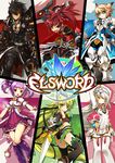  3girls aisha_(elsword) armor arms_up bad_id bad_pixiv_id battle_magician_(elsword) belt black_armor black_hair black_legwear blonde_hair boots chung_seiker coat code:_electra_(elsword) copyright_name elsword elsword_(character) eve_(elsword) greaves green_eyes green_hair grin hair_flaps hairband headband highres kneehighs long_hair looking_back multicolored multicolored_clothes multicolored_legwear multiple_boys multiple_girls no_nose osora pointy_ears ponytail purple_eyes purple_hair purple_legwear purple_skirt raven_(elsword) red_eyes red_hair rena_(elsword) serious sheath_knight_(elsword) shelling_guardian_(elsword) short_hair skirt smile thighhighs trapping_ranger_(elsword) twintails weapon_taker_(elsword) white_hair white_legwear yellow_eyes zettai_ryouiki 