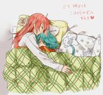  alternate_hairstyle animal_ears aqua_hair bad_id bad_pixiv_id cat_ears cat_tail closed_eyes hug inazuma_eleven_(series) inazuma_eleven_go kariya_masaki kirino_ranmaru kyou_(nodobotokemax) lying multiple_boys on_side paw_print pillow pink_hair sleeping tail translation_request 