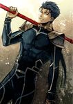  bad_id bad_pixiv_id blue_hair earrings fate/stay_night fate_(series) gae_bolg jewelry lancer long_hair male_focus moguraana pauldrons polearm ponytail red_eyes solo spear weapon 