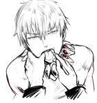  brushing_another's_teeth brushing_teeth fate/zero fate_(series) finger_in_mouth gilgamesh greyscale jewelry looking_at_viewer male_focus monochrome mouth_pull necklace pov toothbrush tori_(driftwood) white_background 