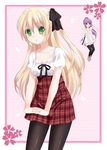  bad_id bad_pixiv_id blonde_hair green_eyes highres long_hair multiple_girls original pantyhose purple_hair thighhighs tsukino_neru 