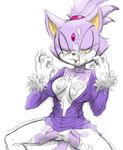  breasts cat cleavage clothed clothing cum cum_on_breasts cum_on_face cumshot feline female hair half-dressed l1zardman leggings legwear mammal messy open_mouth orgasm partially_clothed plain_background ponytail purple purple_body purple_clothing purple_hair pussy sega sitting solo sonic_(series) torn_clothing white_background 