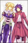  1boy 1girl blonde_hair chrno_crusade chrono coat cross eyes_closed gentouka kadokawa_shoten pixiv_thumbnail purple_hair resized rosette_christopher thighhighs 