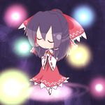  bad_id bad_pixiv_id black_hair chibi closed_eyes detached_sleeves dress fushigi_ebi hair_tubes hakurei_reimu hands_on_own_chest solo touhou 