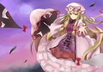  absurdres bad_id bad_pixiv_id blonde_hair dress eyes gap hair_ribbon hat highres long_hair ribbon smile solo tooda_riko touhou umbrella very_long_hair yakumo_yukari yellow_eyes 