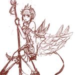  armor armored_dress bare_shoulders choker crown dress elbow_gloves gloves gwendolyn monochrome non-web_source odin_sphere panties_(pantsu-pirate) polearm short_hair sketch solo spear strapless strapless_dress thighhighs weapon wings 