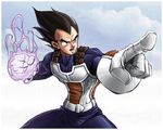  armor aura black_hair bodysuit clenched_hand cloud cloudy_sky dragon_ball dragon_ball_z final_shine gloves hybridav male_focus muscle pointing pointing_forward sky solo spiked_hair vegeta white_gloves 