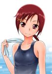  bare_shoulders collarbone eyelashes hino_akane_(smile_precure!) looking_at_viewer one-piece_swimsuit precure red_eyes red_hair school_swimsuit smile smile_precure! solo suzushiro_nazuna swimsuit towel upper_body 