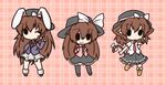  3girls :3 alternate_hair_length alternate_hairstyle animal_ears backpack bad_id bad_pixiv_id bag bow brown_hair bunny_ears cat_ears cat_tail chibi cosplay fushigi_ebi hat hat_bow kemonomimi_mode long_hair multiple_girls multiple_persona necktie one_eye_closed outline plaid plaid_background reisen_udongein_inaba reisen_udongein_inaba_(cosplay) skirt smile solid_oval_eyes tail tail_bow touhou usami_renko 