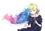  blonde_hair blue_hair dress gradient_hair green_hair hair_twirling hrd long_hair multicolored_hair original pink_hair purple_hair red_eyes smile solo very_long_hair 