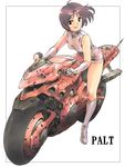  :d bare_shoulders black_eyes black_hair boots border dress earrings elbow_gloves gloves ground_vehicle highres jewelry knee_boots long_legs moriguchi_nao_(naonao) motor_vehicle motorcycle open_mouth original outside_border riding shiny shiny_skin short_dress short_hair simple_background sleeveless smile solo white_background white_gloves 