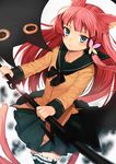  :3 animal_ears blue_eyes blush cat cat_ears cat_tail flower forked_tail hair_flower hair_ornament ichijou_kokona long_hair midorikawa_you multiple_tails original pink_hair scabbard school_uniform sheath skirt smile solo sword tail thighhighs unsheathing weapon 