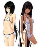  arms_behind_back bikini black_eyes black_hair brown_eyes casual_one-piece_swimsuit character_request cropped_legs flat_chest long_hair micro_bikini_top multiple_girls navel one-piece_swimsuit original ponytail shimohigashi_kanna swimsuit very_long_hair 