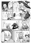  2girls absurdres ahoge blush bow caught choker comic curiosities_of_lotus_asia futa_(nabezoko) glasses greyscale hair_ribbon hat hat_bow highres kirisame_marisa long_hair monochrome morichika_rinnosuke multiple_girls o_o pointing pointing_up ribbon romaji short_hair sweat sweatdrop touhou translated trembling very_long_hair wide_sleeves witch_hat yakumo_yukari 