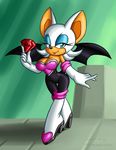  &hearts; &lt;3 abstract_background bat big_breasts blue_eyes boots breasts chaos_emerald cleavage clothed clothing collaboration crovirus female looking_at_viewer mammal rouge_the_bat sega sif solo sonic_(series) standing white wings 