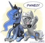  crown cub duo english_text equine female feral friendship_is_magic hair hat headset horn horse john_joseco mammal my_little_pony playstation_3 pony princess_luna_(mlp) text two_tone_hair winged_unicorn wings young 