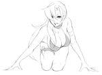  all_fours armband bikini breasts cleavage eu03 greyscale large_breasts leaning_forward long_hair monochrome sketch skullgirls solo swimsuit syringe thigh_strap valentine_(skullgirls) 