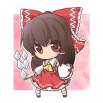  bad_id bad_pixiv_id brown_hair chibi detached_sleeves fushigi_ebi hair_tubes hakurei_reimu holding red_eyes smile solo touhou 