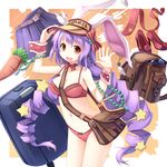  alternate_hairstyle animal_ears bag bare_shoulders bikini bra bracelet breasts bunny_ears carrot cleavage cowboy_shot drill_hair high_heels highres hoshi_no_gen jewelry lingerie long_hair navel necktie no_nose panties purple_hair red_bra red_eyes red_panties reisen_udongein_inaba satchel shoes simple_background skirt small_breasts solo suitcase swimsuit touhou twin_drills twintails underwear underwear_only very_long_hair visor_cap wrist_cuffs 