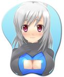  blush breast_mousepad breasts cleavage_cutout cosmic_break large_breasts mecha_jetter_girl mousepad red_eyes silver_eyes solo vaun 