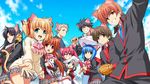  6+girls animal_ears baseball_bat baseball_mitt bow cat cat_ears everyone highres inohara_masato kamikita_komari kemonomimi_mode kurugaya_yuiko lennon little_busters! long_hair miyazawa_kengo multiple_boys multiple_girls naoe_riki natsume_kyousuke natsume_rin nishizono_mio noumi_kudryavka pink_bow saigusa_haruka school_uniform umbrella zen 