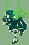  bad_id bad_pixiv_id black_rock_shooter bridal_veil dead_master dress frills glasses green-framed_eyewear green_background green_dress green_eyes green_hair horns simple_background solo veil wings 