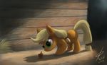  applejack_(mlp) blonde_hair equine female feral freckles friendship_is_magic fruit green_eyes hair hay hey horse mammal my_little_pony pony raikoh-illust raikoh14 shadow solo wood young 