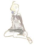  ahoge artoria_pendragon_(all) bare_legs bare_shoulders blonde_hair braid casual drawfag dress fate/hollow_ataraxia fate/stay_night fate_(series) french_braid hair_ribbon long_sleeves non-web_source ribbon saber sandals sitting solo tthal wariza 