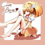  bare_legs barefoot blonde_hair bow bowtie brooch character_name cure_peace full_body hair_flaps hair_ornament hairpin highres jewelry kise_yayoi kurumitsu long_hair magical_girl no_legwear precure skirt smile smile_precure! solo v wrist_cuffs yellow yellow_bow yellow_eyes yellow_skirt 