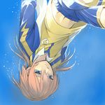  bad_id bad_pixiv_id blue_background blue_eyes inazuma_eleven_(series) inazuma_eleven_go kirino_ranmaru male_focus pink_hair shorts sii_41 simple_background soccer_uniform solo sportswear twintails upside-down 