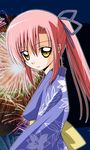  blue_kimono fireworks hata_kenjirou hayate_no_gotoku! japanese_clothes katsura_hinagiku kimono ponytail solo yellow_eyes yukata 