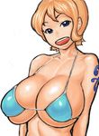  66head bikini_top blue_eyes breasts cleavage happy huge_breasts nami_(one_piece) one_piece orange_hair short_hair solo tattoo 