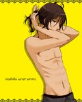  abs bad_id bad_pixiv_id brown_hair green_eyes inu_x_boku_ss male_focus ponytail shirtless solo sorinozuka_renshou suuzan tan 