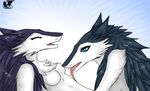  blue_eyes breasts eliana-asato female fur lesbian licking nude sergal tongue white_fur 