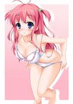  :o antenna_hair bad_id bad_pixiv_id blue_eyes blush bra breasts cleavage large_breasts lingerie long_hair marisasu_(marisa0904) original panties panty_pull pink_hair shiny shiny_skin solo underwear underwear_only undressing 