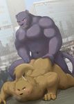  anal anal_penetration anthro ass_up big_muscles blood blush butt butt_grab canine chubby city doggy_position doggystyle duo feline from_behind gay interspecies lying male mammal manya muscles nude on_front outside panther pecs penetration sex sweat unknown_artist wolf 