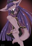 2019 alternate_version_at_source barefoot bow_tie butt clothed clothing crossed_arms female fluffy fluffy_tail fur hair hi_res inner_ear_fluff looking_at_viewer looking_down mammal purple_eyes purple_fur purple_hair skirt slit_pupils smile solo wolfox004 