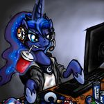  blue_hair can computer equine female feral friendship_is_magic grimy hair headset hoodie horn horse keyboard_(computer) mammal monitor mouse my_little_pony myminiatureequine pony princess_luna_(mlp) rodent soda solo tangled_hair winged_unicorn wings 