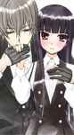  1girl gloves half_gloves hand_kiss holding_hands inu_x_boku_ss kiss long_hair miketsukami_soushi school_uniform shirakiin_ririchiyo squinting yuki_usagi 