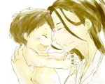  1girl baby bad_id bad_pixiv_id brown_hair closed_eyes family forehead-to-forehead from_side fullmetal_alchemist hair_strand happy izumi_curtis jinguu_(timaya) mother_and_son open_mouth profile sketch wrath 