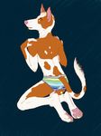  back canine green_eyes hindpaw hound looking_at_viewer looking_back male mammal paws plain_background sarvix solo topless underwear 