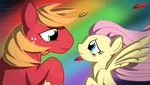  big_macintosh_(mlp) blue_eyes equine female feral fluttershy_(mlp) freckles friendship_is_magic green_eyes hair horse long_hair male mammal my_little_pony orange_hair pegasus pink_hair pony rainbow twodeepony wings 