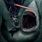  bat batman cape crossover fish human lightsaber male marine mask shark star_wars weapon 