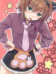  animal_ears aqua_eyes brown_hair cat_ears choker hairband hands_on_hips necktie outline paw_print rita_mordio skirt solo star tales_of_(series) tales_of_vesperia tongue tongue_out yukiiti 