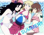  3girls annie_barrs bikini black_eyes black_hair blonde_hair blue_eyes bracelet breasts brown_eyes brown_hair claire_bennett earrings hat hilda_rhambling jewelry long_hair midriff multiple_girls navel short_hair skirt swimsuit tales_of_(series) tales_of_rebirth 