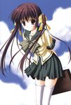  absurdres bag brown_eyes brown_hair copyright_request day highres nanao_naru school_uniform sky solo thighhighs twintails white_legwear 