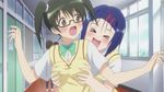  animated animated_gif blue_hair blush breast_grab breasts glasses grabbing groping sairenji_haruna sawada_mio school_uniform small_breasts to_love-ru 