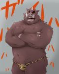  2018 anthro blush boar bulge clothing eyes_closed horn humanoid_hands japanese_text male mammal moobs overweight overweight_male porcine simple_background solo take_tsugu_roh text tusks underwear 